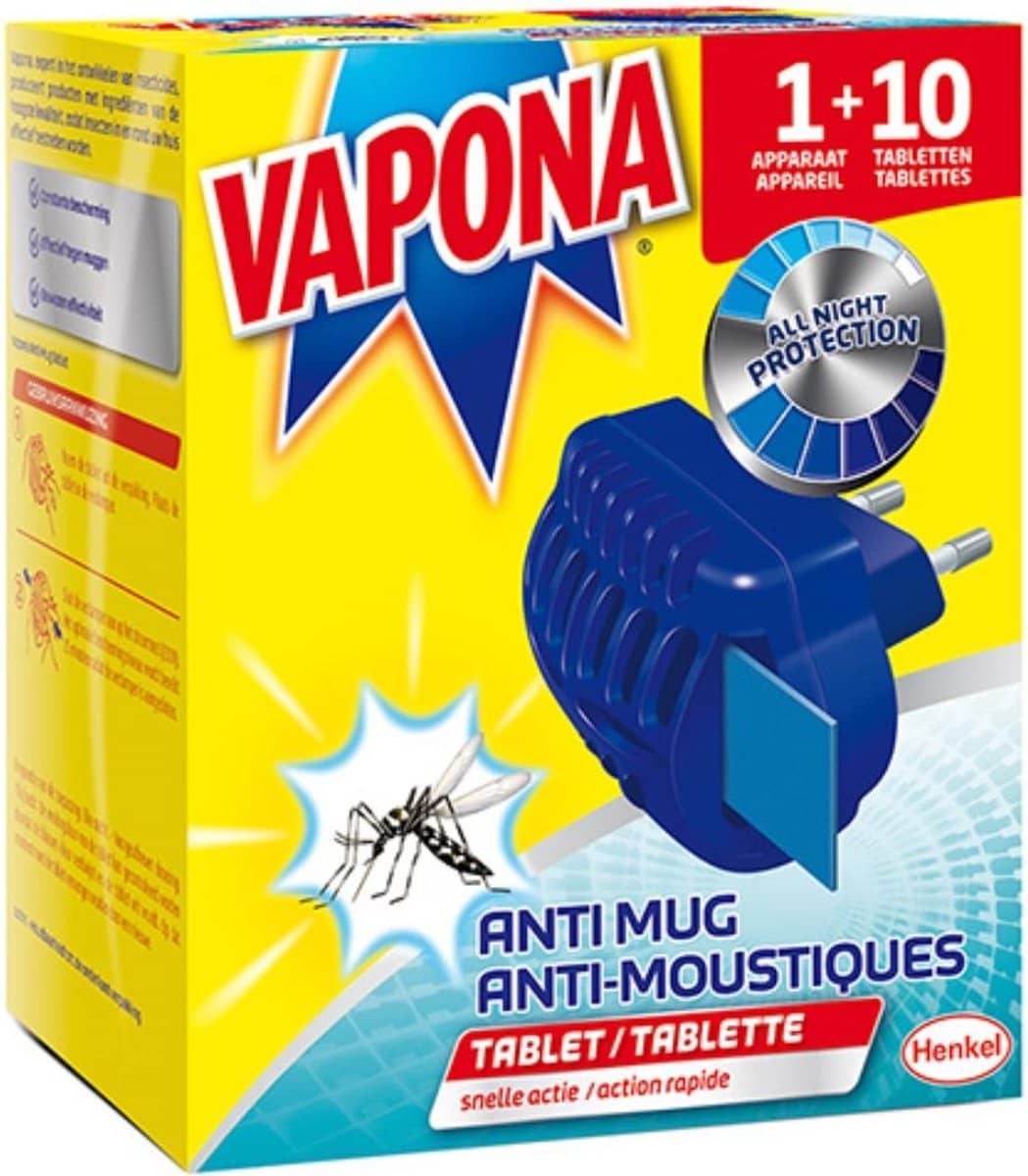 Vapona Anti Mug Stekker met 10 Tabletten. Werkt op basis van tabletten
