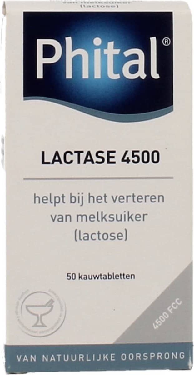 Phital Lactase 4500 Kauwtabletten Aardbei 50TB. Met aardbei smaak