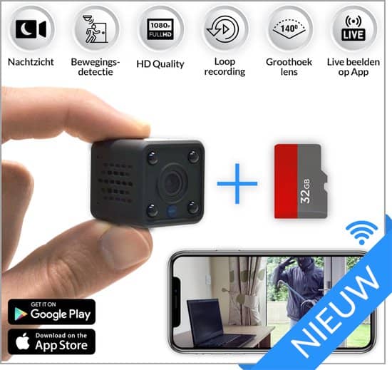 Narvie – Premium Mini Verborgen Camera Incl. 32GB. Ultra klein spycam