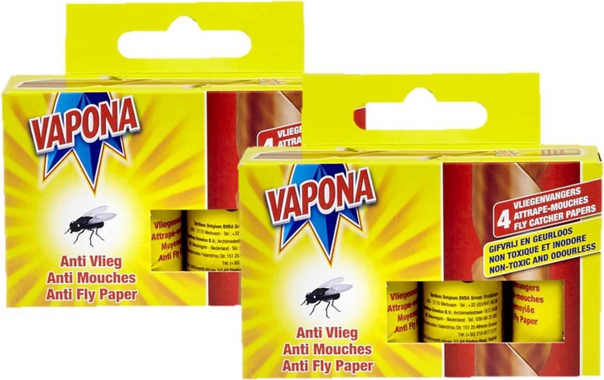 Vapona Vliegenvanger 4 per pak – 2 pakken. 100% geurloze vliegenstrip