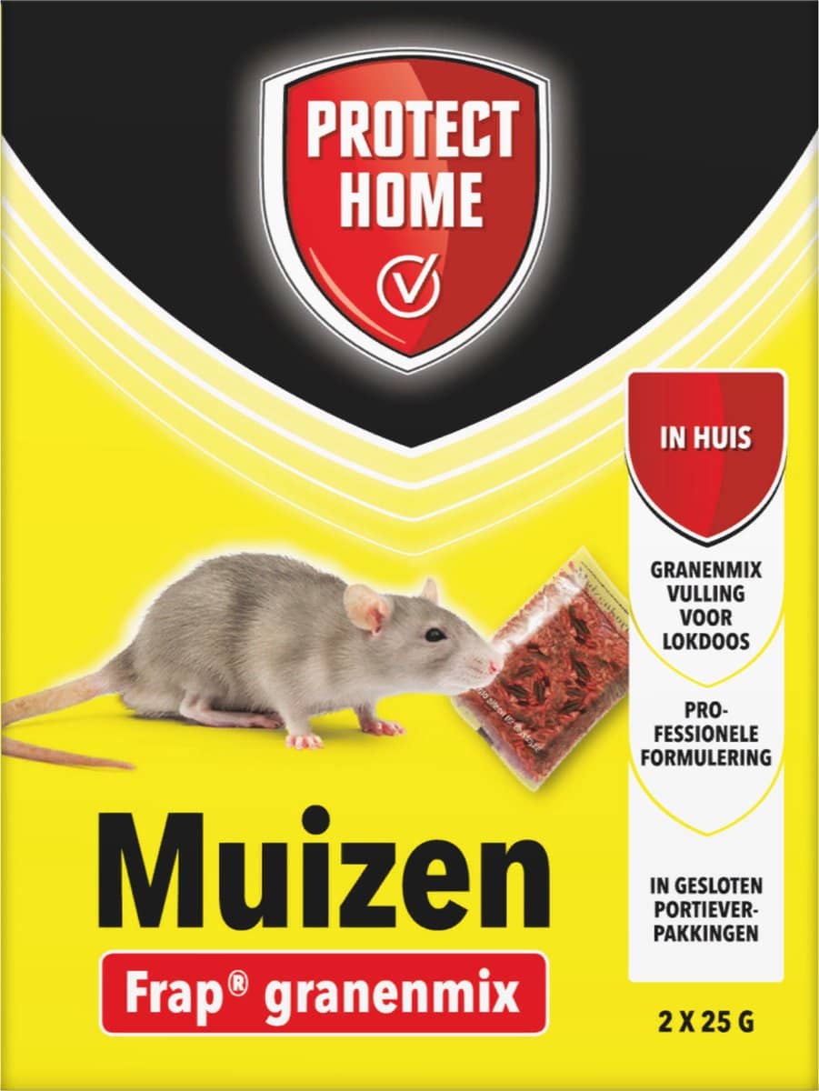 Protect Home Frap Granenmix tegen Muizen – 2 x 25 Gram. Lokaas op basis van granen