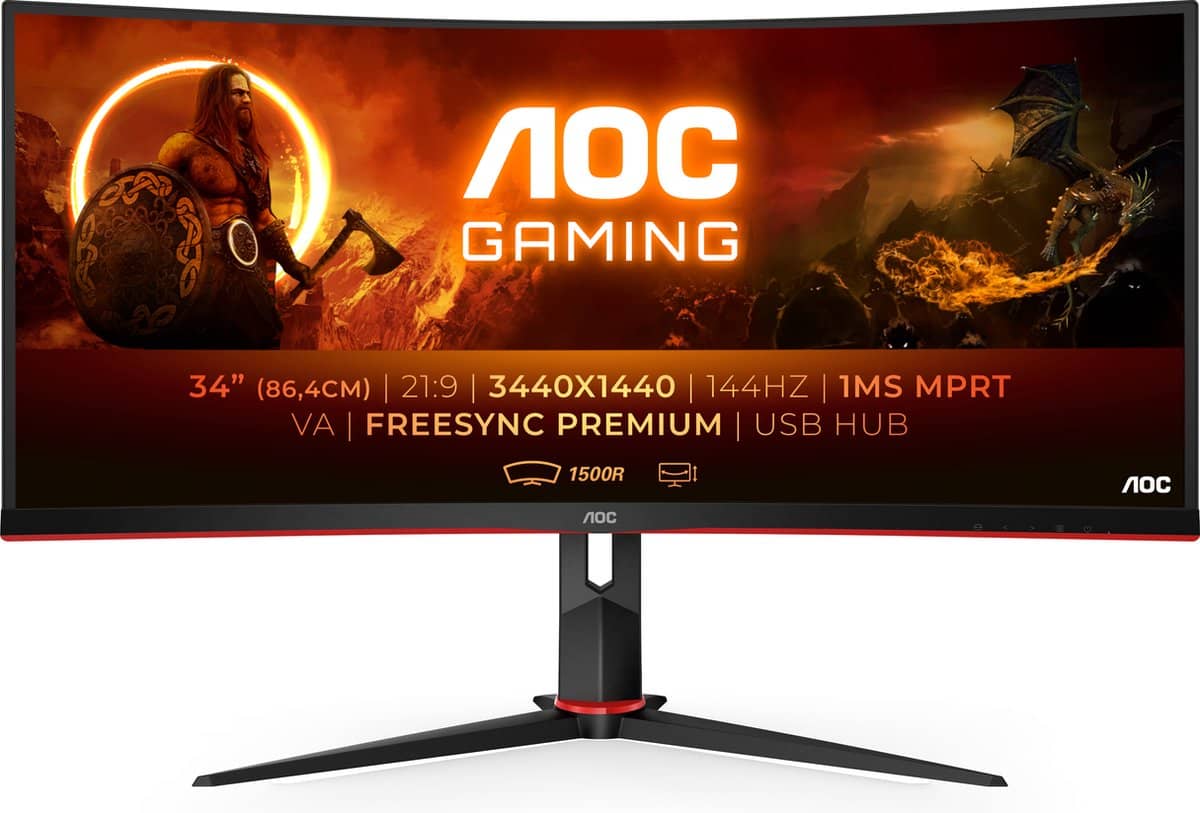 AOC CU34G2X – QHD VA Curved UltraWide 144Hz Gaming Monitor – 34 Inch. Zeer scherp geprijsd