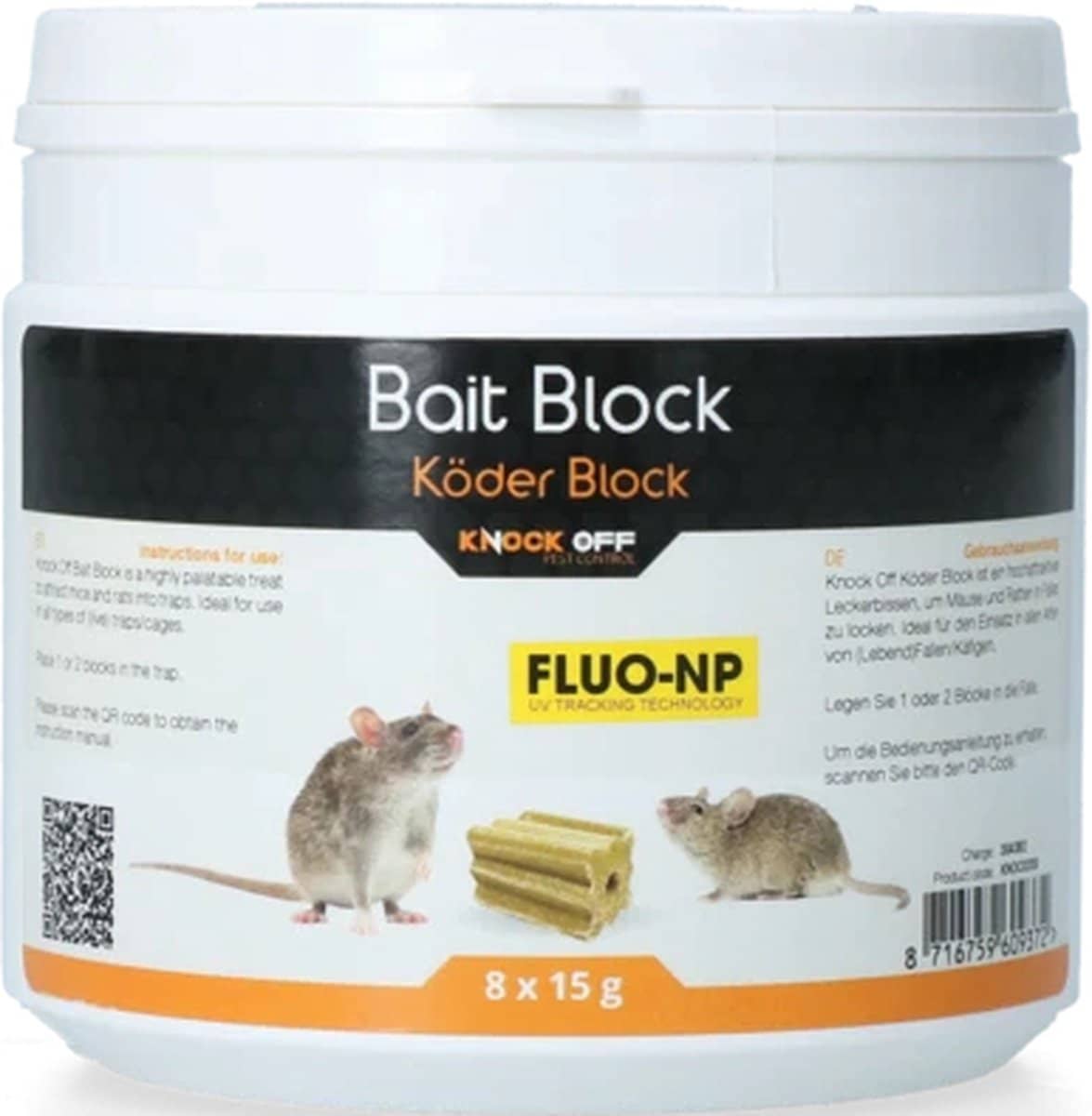 Knock Off Lokmiddel Blok voor Muis &amp; Rat Fluo-NP. Veilig voor het milieu