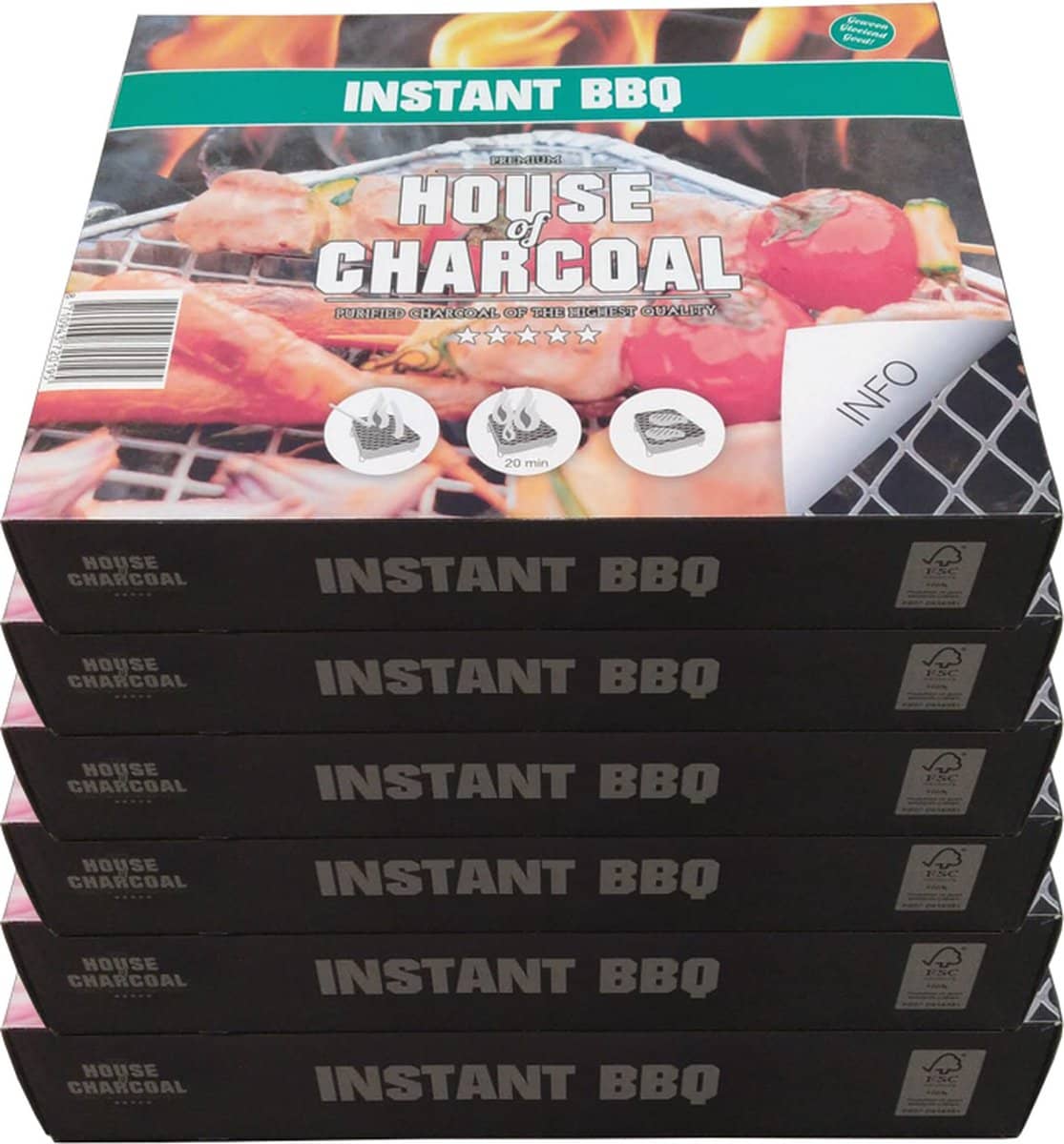 House of Charcoal Wegwerp Barbecue – Instant BBQ – 6 stuks. Altijd een bbq bij de hand