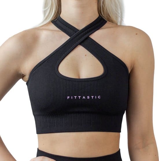 Fittastic Sportswear – Zwarte crosstop dames. 100% sweatproof