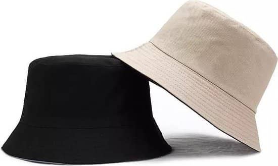 Reversible bucket hat – Maat S/M – Zwart &amp; Beige. Beige en zwart