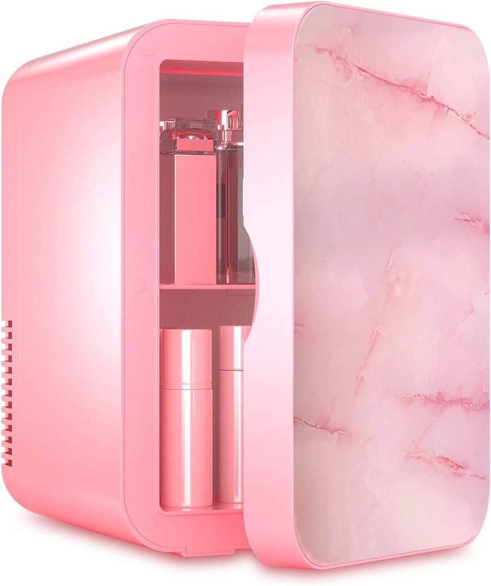 RoamTrippers Mini Koelkast – Make-up en Beauty Skincare. Luxe roze marmerlook