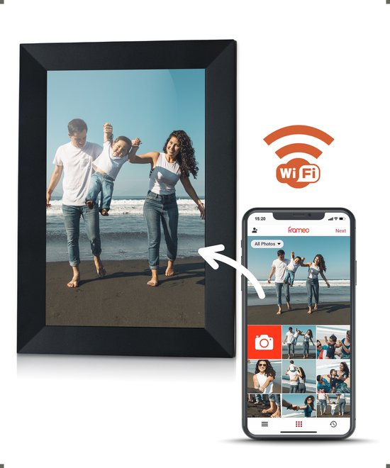 Digitale fotolijst met WiFi en Frameo App . Bediening via app