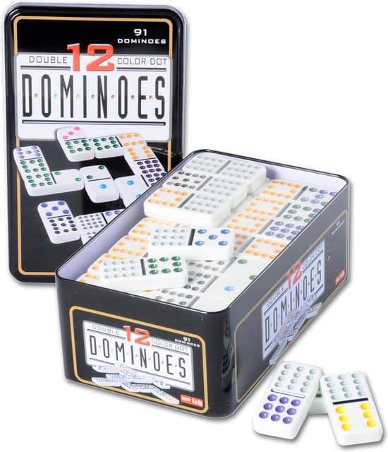 Longfield Games Domino Dubbel 12 – Blik. Met gekleurde getallen