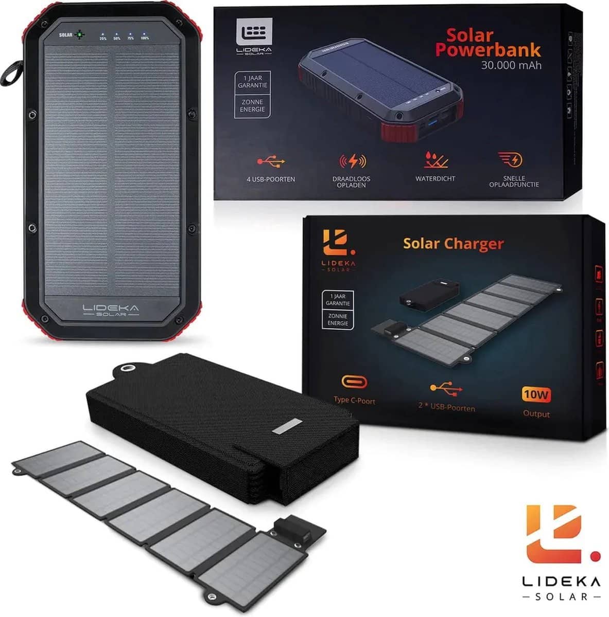 Lideka® – Solar Powerbank . Zeer grote capaciteit